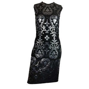 4 OPULENT Douglas Hannant Sequin Damask Print Cocktail Dress Italian Style Gray